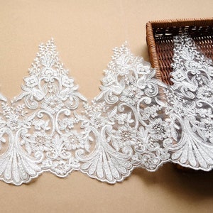 NEW Alencon Floral Lace in Off white, Lace Trim with Scalloped Edging for Wedding Dress Veils Bridal Accessories, by 1 yard image 1