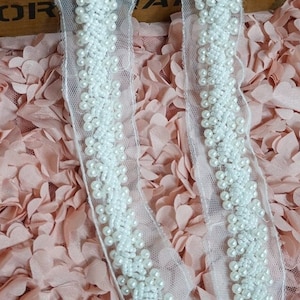 Ivory Cream Beaded Trim, wedding bridal sash trim headband beaded supply, 0.79&#39;&#39; ( 2 cm ) width, By 1 Yard