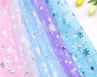 Frozen Print Silver Snowflakes Mesh lace fabric, For Princess Costume Halloween Apparel, Cosplay, Birthday Dress, By 1 Yard