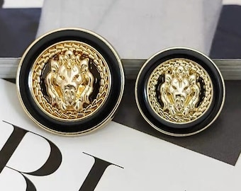 50 Pcs Majestic Lions Head Carved Metallic Button, Vintage Round Gold Shank Button For Sewing Navy Uniform, Drop Shoulder Blazer, Coat