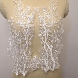 Delicate Leaf Branch lace Applique, Mirror Pair Lace Applique, Bridal Bodice Applique For Ball Gown, Party Dress, Wedding Gown, By 1 pair