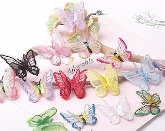 Colorful 3D Butterfly Applique, Sew On Fairy Butterfly, Organza Patch For Flower Girl Dress, Bracelet, Garment Sewing, Dress Applique