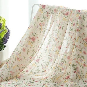 Wild Flowers Overlay Chiffon Fabric, Breathable Soft fabric for Summer Dress, Vocation Dress, Beach Dress, Curtain, By 1 yard