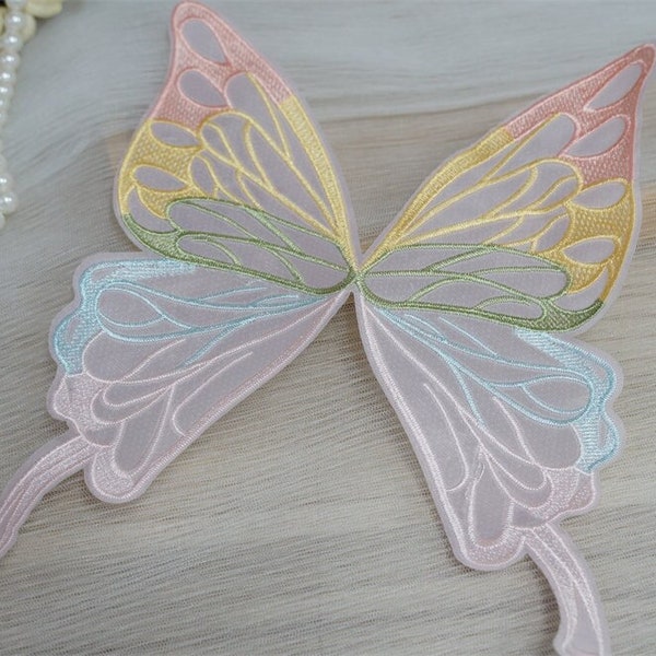 Multi-colors Organza Butterfly Lace Applique,  Embroidery Venice flying wings applique For Costume Design, Baby birthday dress, Flower girl