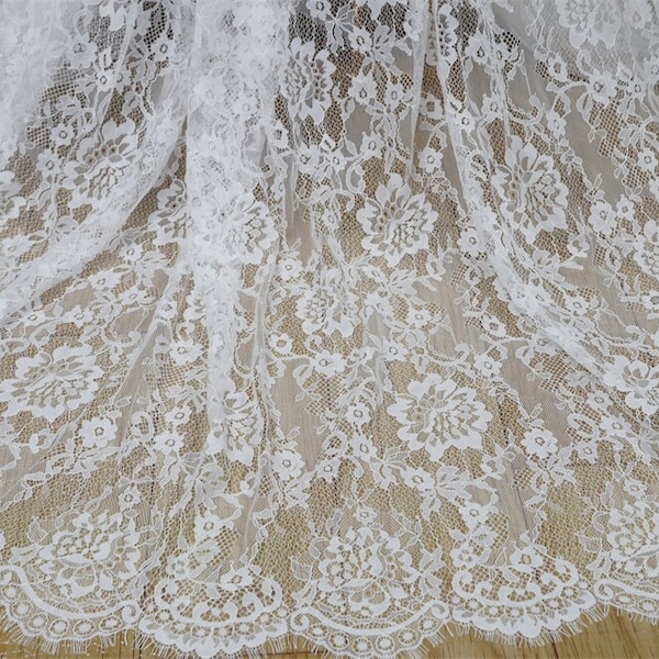 Blossom Flowers Soft Chantilly Fabric, Eyelash Floral Lace Wedding Fabric for Robe Gown, Bolero jacket, Bridesmaid, Mantilla veil, 1 yard