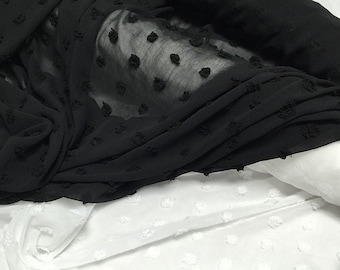 Soft Flowing Chiffon fabric, Big Flocked Points Dotted Fabric For Wedding Dress, Summer Blouse, Evening Wear, Houte Couture, By 1 yard