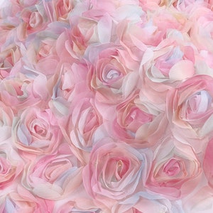 3D Rosette Lace fabric, Chic Ombre rose Lace Fabric, Bridal Lace fabric for Wedding Dress, Banquet Dress, Haute Couture, By 1 yard