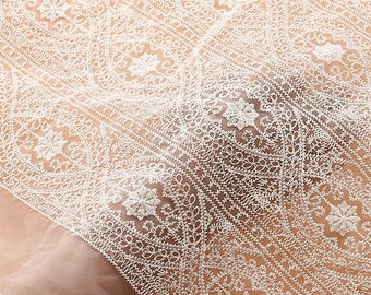 ベージュの刺繍コットンチュールレース生地、ヴィンテージスタイルのチュール生地（コスチュームデザイン、ブライダルシャワー、テーブルカバー、衣服縫製用）、1ヤード
