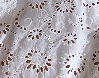 53" Wide Cotton Eyelet Flower Lace Fabric in Off white for Boho wedding dress, Flower girl dress, Eyelet lace gown, by 1 Yard
