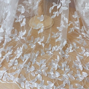 Stunning Leaf Overlay tulle fabric, Embroidery lace Fabric for Wedding gowns, Party Dress, Prom Dress, Summer Dress, Sell by 1 yard