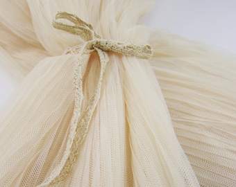Beige Soft Ruffled lace fabric, Pleated tulle lace fabric For Wedding gown, Bridal Dress, Toddle, Cupcake dress, Haute Couture