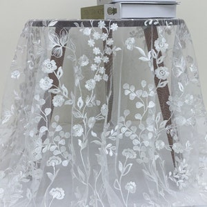 Fabulous Embroidery Floral Lace Fabric, Branch Lace Applique Tulle For Wedding gown, Bridal Dress, Flowy Maternity Photo shoot, Prom, 1 Yard