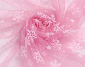 Frozen Snowflake Tulle lace fabric, Flocking Snowflake Mesh lace For Princess Gown, Party Dress, Birthday Prom, Cosplay, Christmas, 1 yard