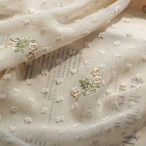 Soft Flowing Chiffon lace fabric, Embroidery Floral Fabric, Polka Dots Overlay lace for Blouse, Spring Dress, Vacation Party dress,By 1 yard