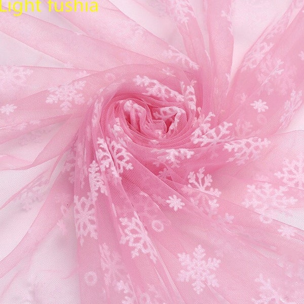 Tissu de dentelle en tulle Flocon de neige congelé, Dentelle en maille flocon de neige floquée pour robe de princesse, robe de fête, bal d’anniversaire, cosplay, Noël, 1 yard