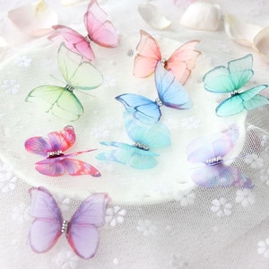 Crystal Beaded 3D Butterflies Applique, Vivid Ombre Papillon Flying Applique for Bridal Gown, Earring Design, Necklace, Headband, Sash Belt