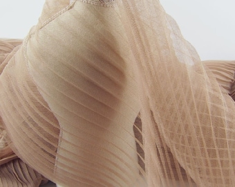 Vintage Brown Ruffled lace fabric, Soft Pleated tulle lace fabric For Cupcake dress, Haute Couture, Fashion Show, Tutu Dress