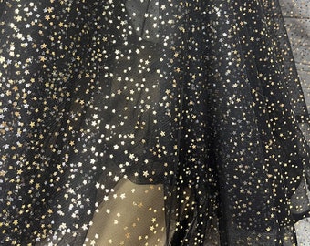 Drucken Gold Kleine Sterne Tüll Spitze Stoff, Fee Konstellation Overlay für Geburtstag Party Kleid, Abendkleid, Ballkleid, Baby Tutu, 1 Yard