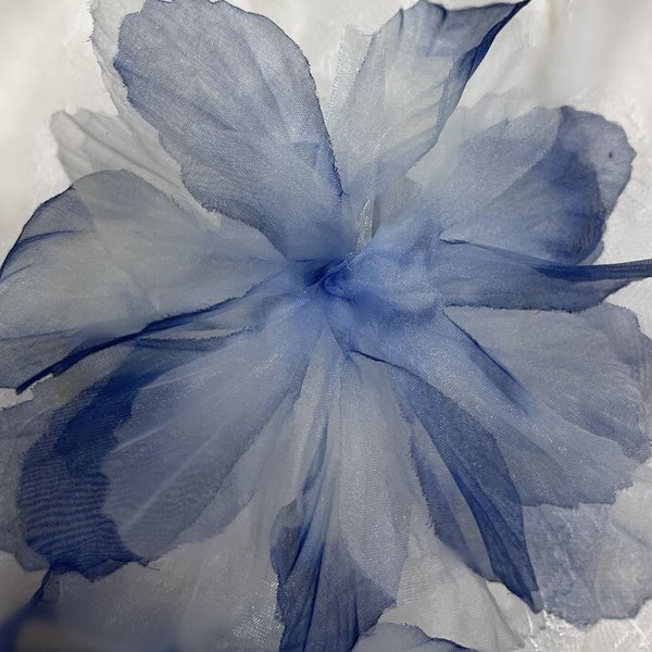 3D Organza lace Flower patch, Blue Ombre Bridal Flowers Applique For Millinery, DIY Craft, Brooch Design, Garter, Sash Belt