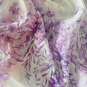 Print wisteria flower Chiffon Fabric, shimmer print purple flower chiffon DIY Sewing fabric for Spring Dress, Beach Dress, Curtain, 1 yard