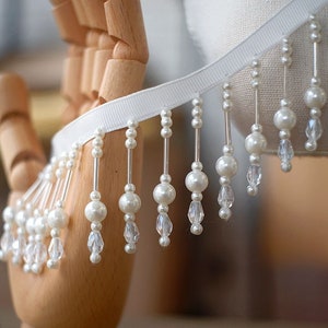 White Bead Fringe Tassel Trim, White Pearl Trim, White Beaded Trim, Pearl  Lace for Curtains, Dance Costume, Beading Fringe 