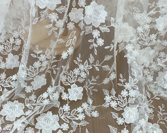 Lux  Embroidery Floral Overlay Lace Fabric, Stunning Clear Sequins lace For Bridal Gown, Wedding Dress,  Backdrop Houture Couture, By 1 yard