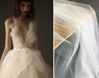 Pleated Tulle lace fabric, 4 Ways stretch, Breathable Sheer fabric For Cupcake dress, Fashion Show, Houte Couture, Designer Fabric