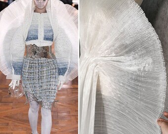 Stiff Shimmer Pleated Organza Lace fabric, Gleam Organza fabric For Fashion Show, Houte Couture, Designer Fabric, Graduation Work
