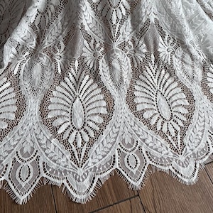 Soft Large Leaf Pattern Chantilly lace Fabric, French Eyelash Bridal fabric for Wedding Gown, Prom dress, Baptism, Houte Couture, 1 Yard