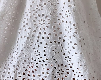 Cotton Fabric Retro Eyelet Flower Cotton Lace Fabric in Off white for Boho Dress, Girl Dress, Tablecloth or Curtains, by 1 yard