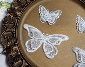 Sequins beaded 3D Butterfly lace Applique, Sew On Embroidery Butterfly, Organza Patch For Flower Girl,  Garment, Toddle, Ball Gown, 3 pcs