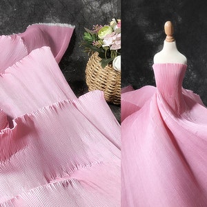 Stiff Ruffled fabric in Pink, Pleated Texture Bridal gown fabric For Houte Couture, Costume Design, Designer Fabric, Fashion Show