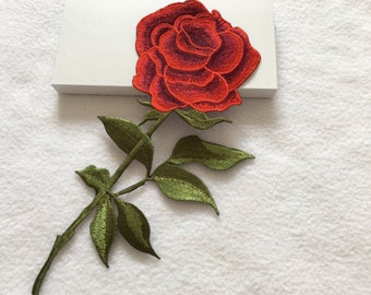 Red Roses Applique Patch, Long Stem and Flower, Rose Bodice Applique, Iron On / Sew On Applique For Ball gown, Prom Dress, Jacket, Jeans
