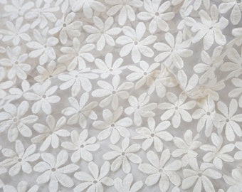 Organza embroidery Fabric in Beige, embroidery flowers fabric for Bridal, Veils, Costume Design, Summer blouse,  By 1 Yard