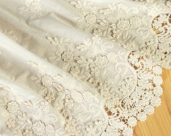 Tissu en dentelle de coton de style vintage, broderies délicates de fleurs, bordures en guipure pour chemisier d'été, robe de soirée, rideau, robe de mariée, 1 mètre