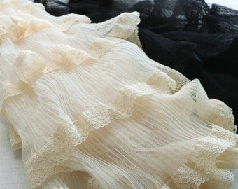 Beige Soft Ruffled lace fabric, Pleated layers Bridal gown lace fabric For Wedding gown, Toddle dress, Cupcake dress, by 1 yard