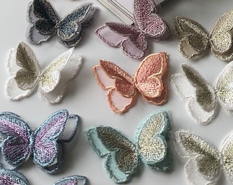 PAGOW 30pcs Butterfly Lace Trim, Organza Patches Fabric Double Layers Embroidery Sewing Craft Decor Applique For Wedding Bride Hair Accessories Dress Curtain Decor(Pink)