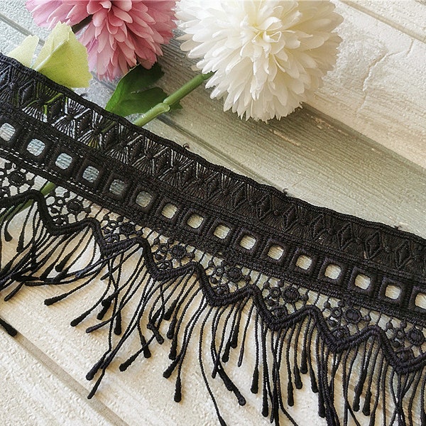 Irregular Fringe Geometry Lace trim, Crochet Tassel Trim For Bracelet, Scarf, Curtain, Lampshade Trim Supply, Sleeve, Gothic Costume