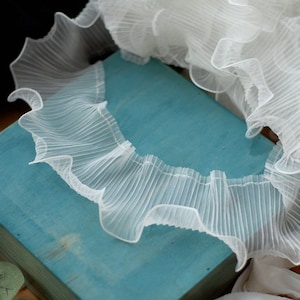 Soft Folding Pleated Chiffon Lace Trim, Ruffled Lace Trim, Airy Ruffled trim For Lace Collar, Cuff, Lolita, Costume Design, Doll, DIY crafts
