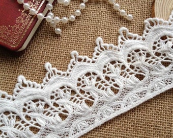 Cotton Fabric Lace Trim, Vintage lace trim, Off White Floral Lace Cotton Lace Bags Supplies 2.75 inches wide, 2 yards
