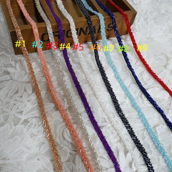 Narrow Beads Ribbon Trim, Tube Beads Lace Ribbon For Bridal Sashes, Wedding Belt Supply, Headbands, Strap, Costume