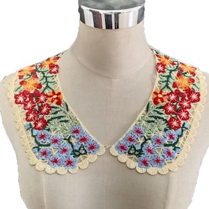 Colorful Embroidery Flower Collar, Rustic Style Collar, Guipure Floral Fake Neckline for Summer dress, Sweater, Rustic Dress, Shirt, 1 pair