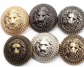 20 Pcs Noble Lions Head Vintage Carved Metallic Button, Round Shank Metal Button For Sewing Navy Uniform, Drop Shoulder Blazer, Coat