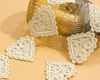 Beige Cotton Lace Trim, Ecru Love Heart Lace Trim, Crochet Sew on