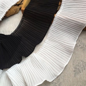 Soft Chiffon Fold Lace Trim, Ruffle Lace Trim,  Pleated trim, frill trimming, for Victorian Costumes, Collars, Doll's trim, By 2 Yards