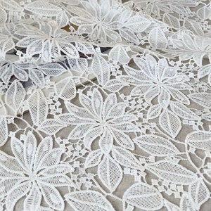Large Flowers Guipure Lace Fabric, Delicate Hollow Out Fabric in off white For Prom, Evening Dress, Haute couture, Designer fabric