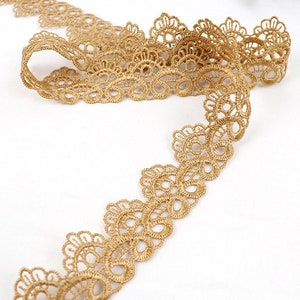 Vintage Style Gold Lace Trim, Scallop Borders Trim For Veil border, Birthday Headband, Cosplay, Princess Crown, DIY Crafts, Choker image 1