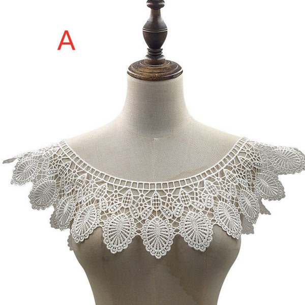 Retro Delicate Venice Leaf Lace Collar in Off white, Crochet geometry Guipure Floral collar, Arc Fake Neckline for Summer dress, 1 pcs