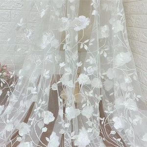 Long Leaf Flower Overlay Embroidery Tulle Fabric, Stunning Flower Lace For Wedding Gown, Bridal Dress, Lawn wedding, Spring Dress, by 1 yard
