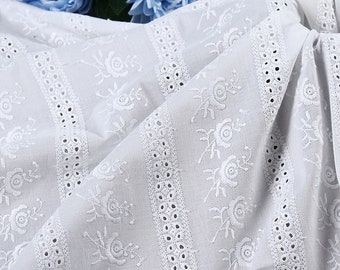 Rose Embroidery Trim Eyelet Cotton Lace Fabric, Geometry lace fabric for Boho Dress, Beach Dress, Garden Dress, Prairie Dress, by 1 yard